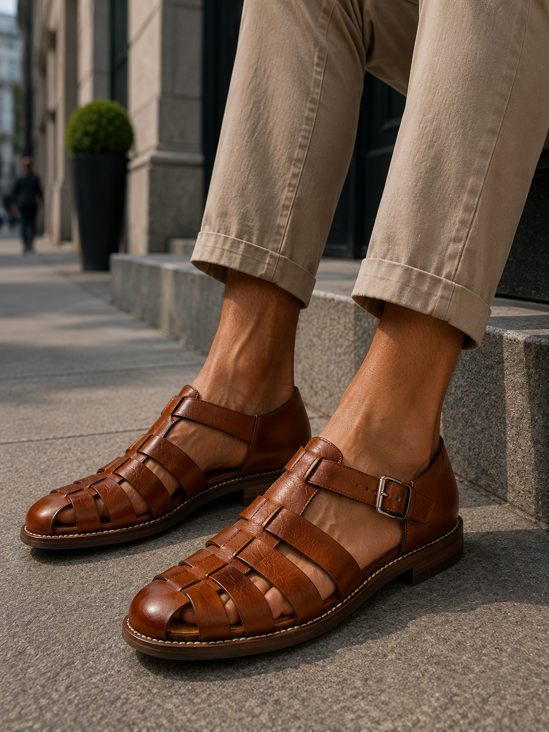 Men's Closed-Toe Leather Sandals-Sandals-Azzella London