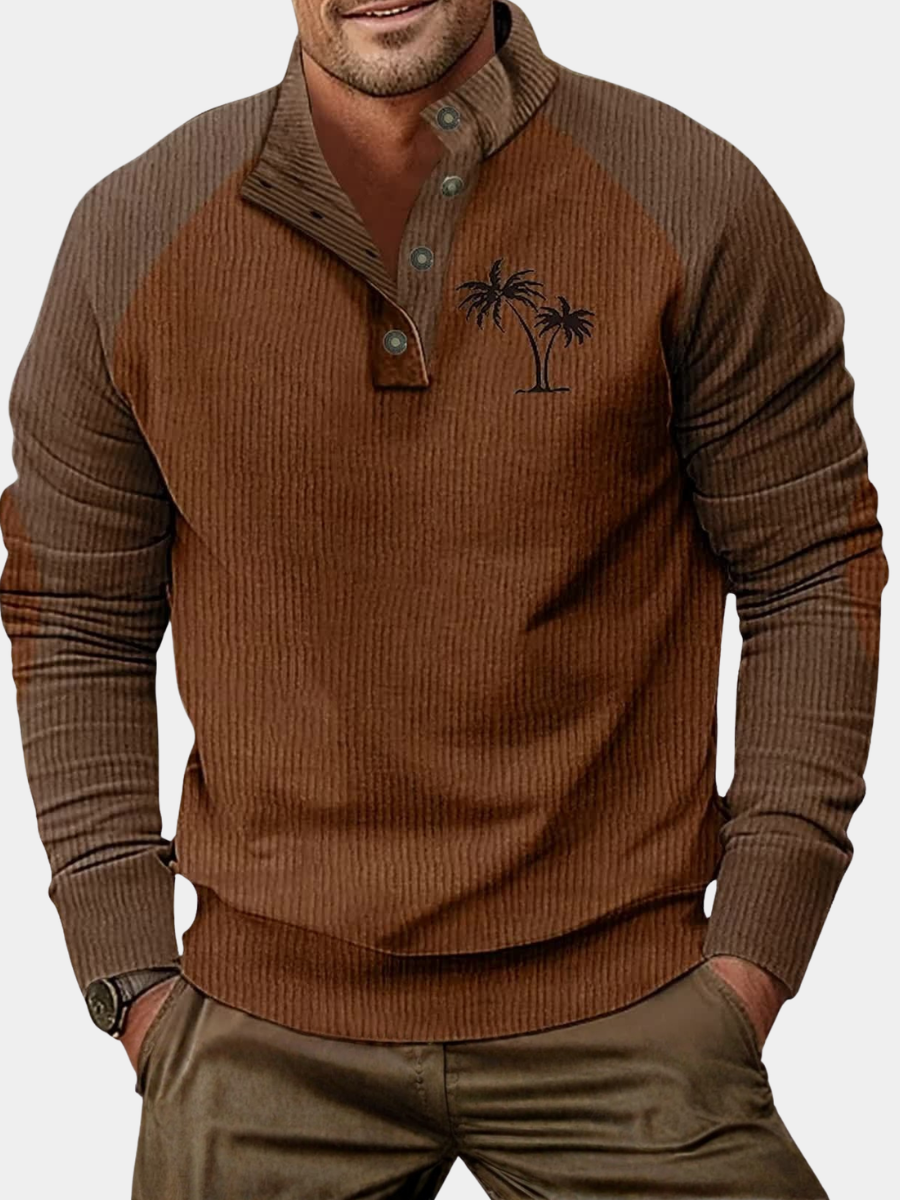 Men's Color Block Collared Knit Shirt-Shirt-Azzella London