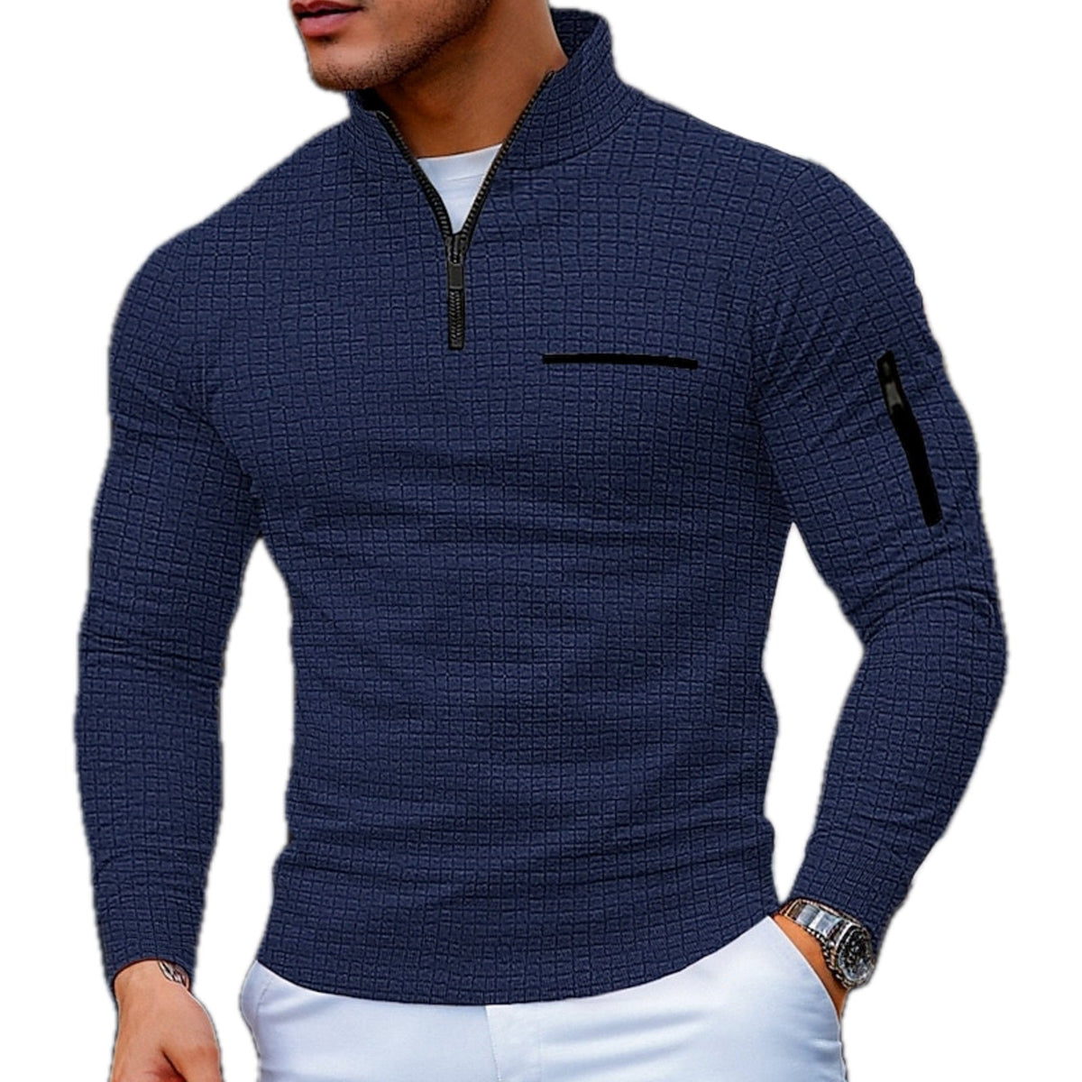 Men's Color Block Half Zip Sweater-Sweater-Azzella London