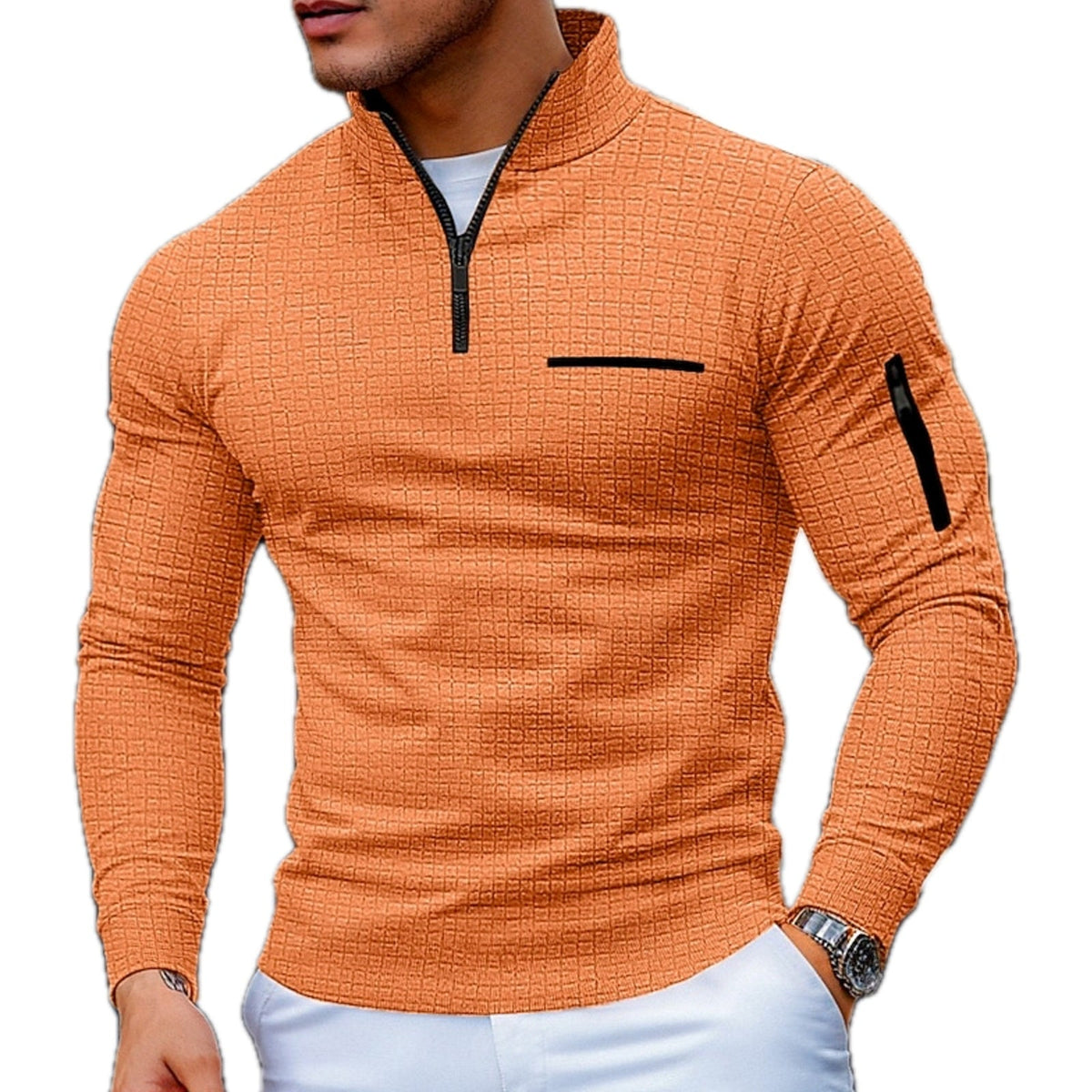 Men's Color Block Half Zip Sweater-Sweater-Azzella London