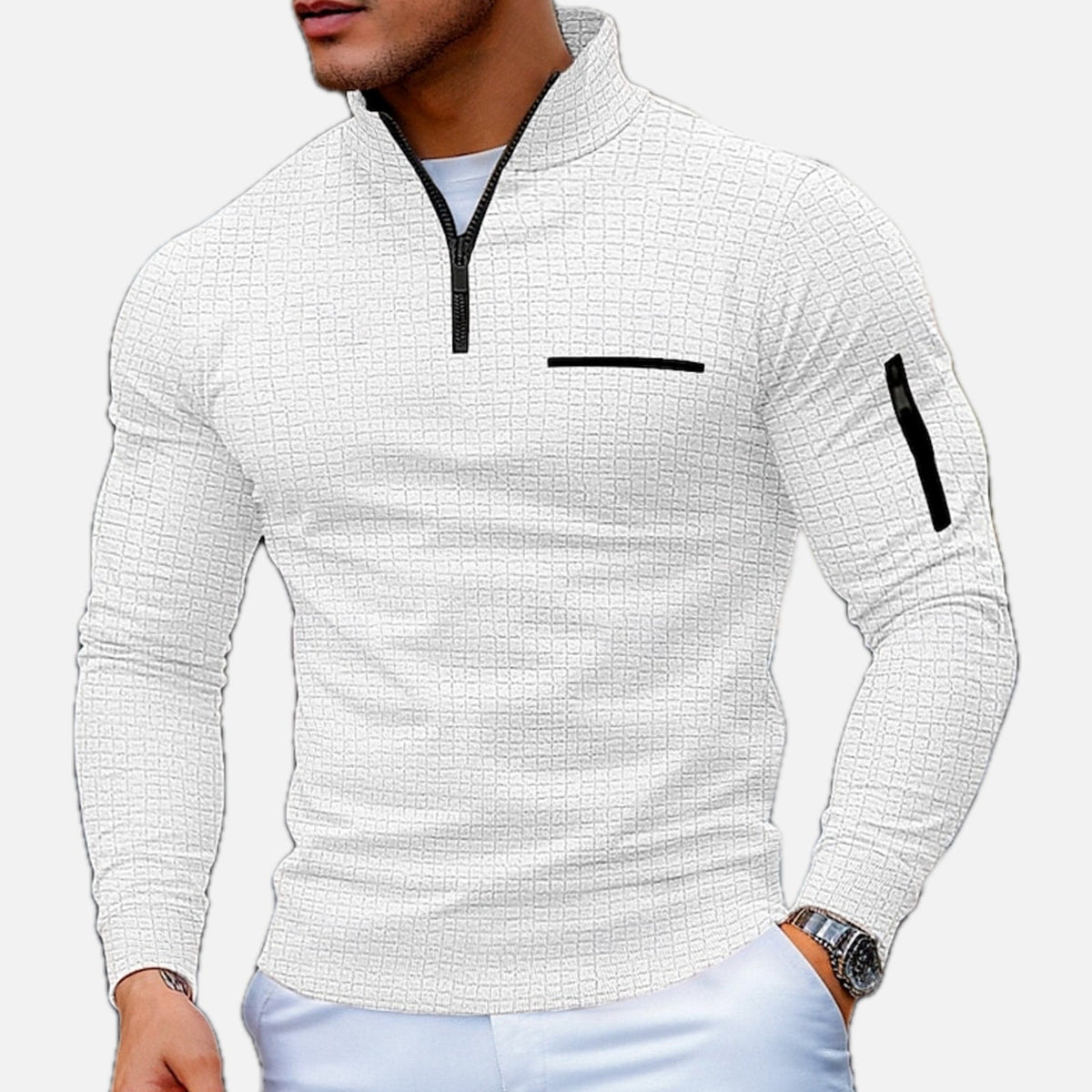 Men's Color Block Half Zip Sweater-Sweater-Azzella London