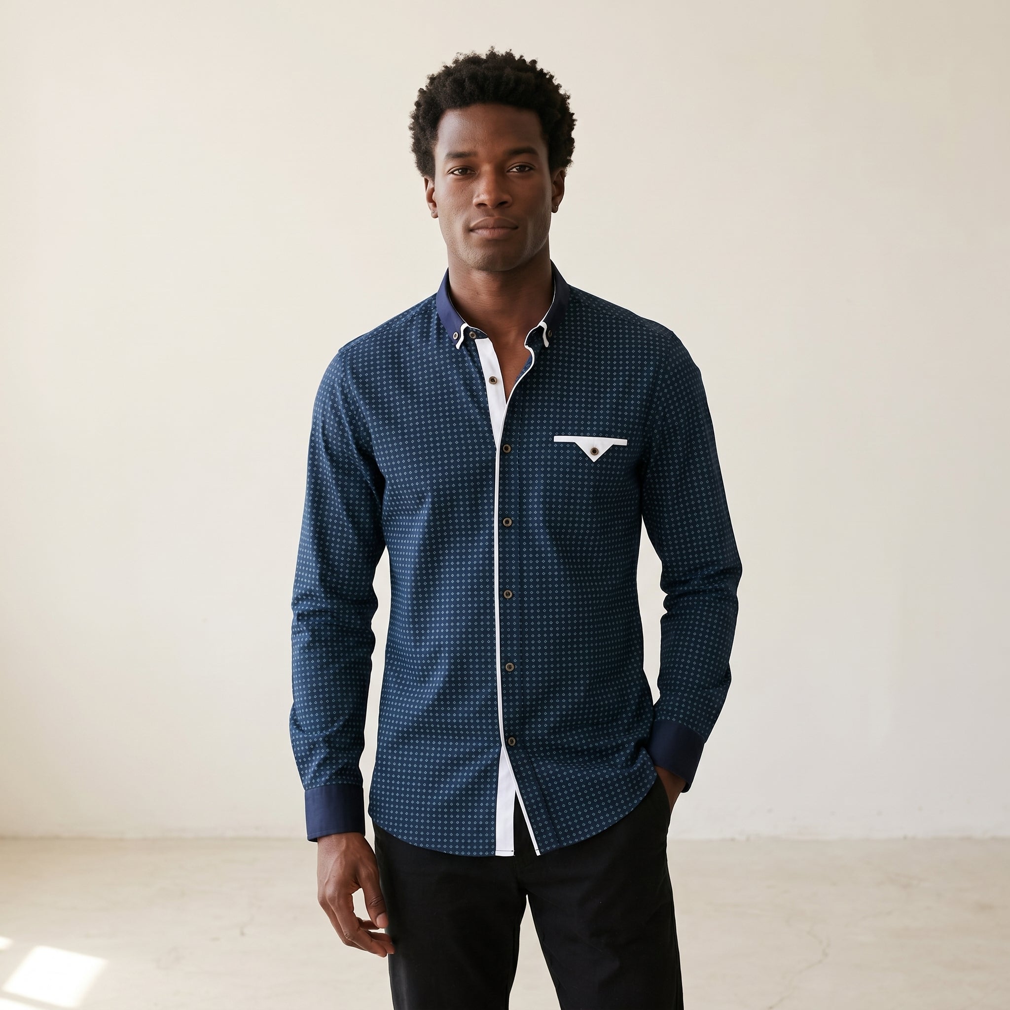 Men's Cotton-Blend Long-Sleeve Shirt-Azzella London