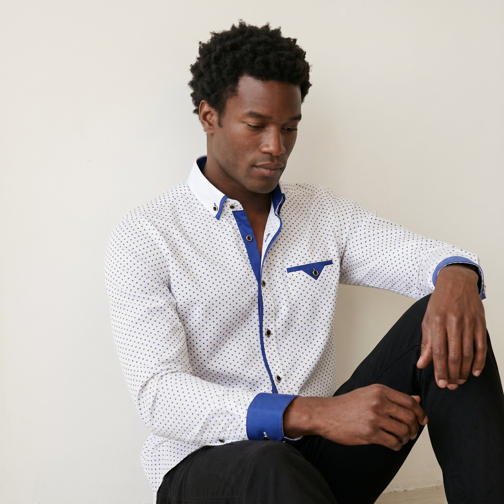 Men's Cotton-Blend Long-Sleeve Shirt-Azzella London