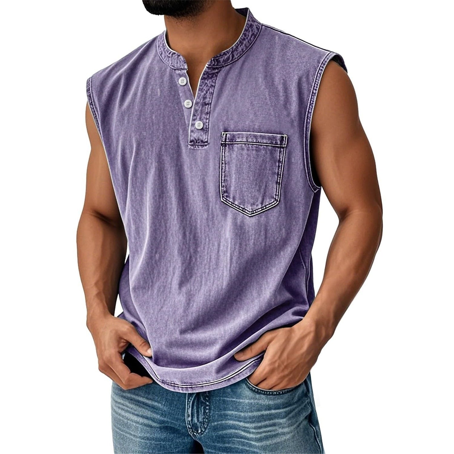 Men's Cotton Henley Tank Top-Tank Top-Azzella London