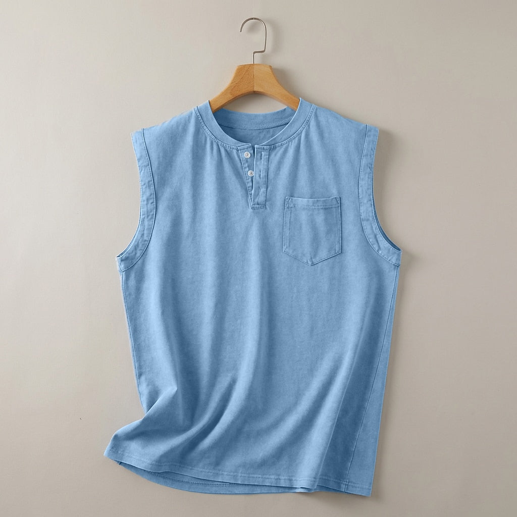 Men's Cotton Henley Tank Top-Tank Top-Azzella London