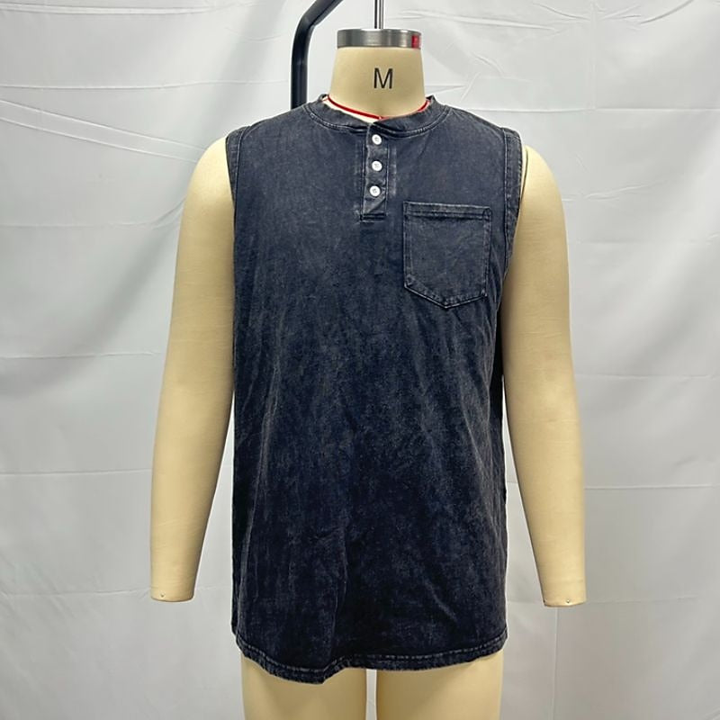 Men's Cotton Henley Tank Top-Tank Top-Azzella London