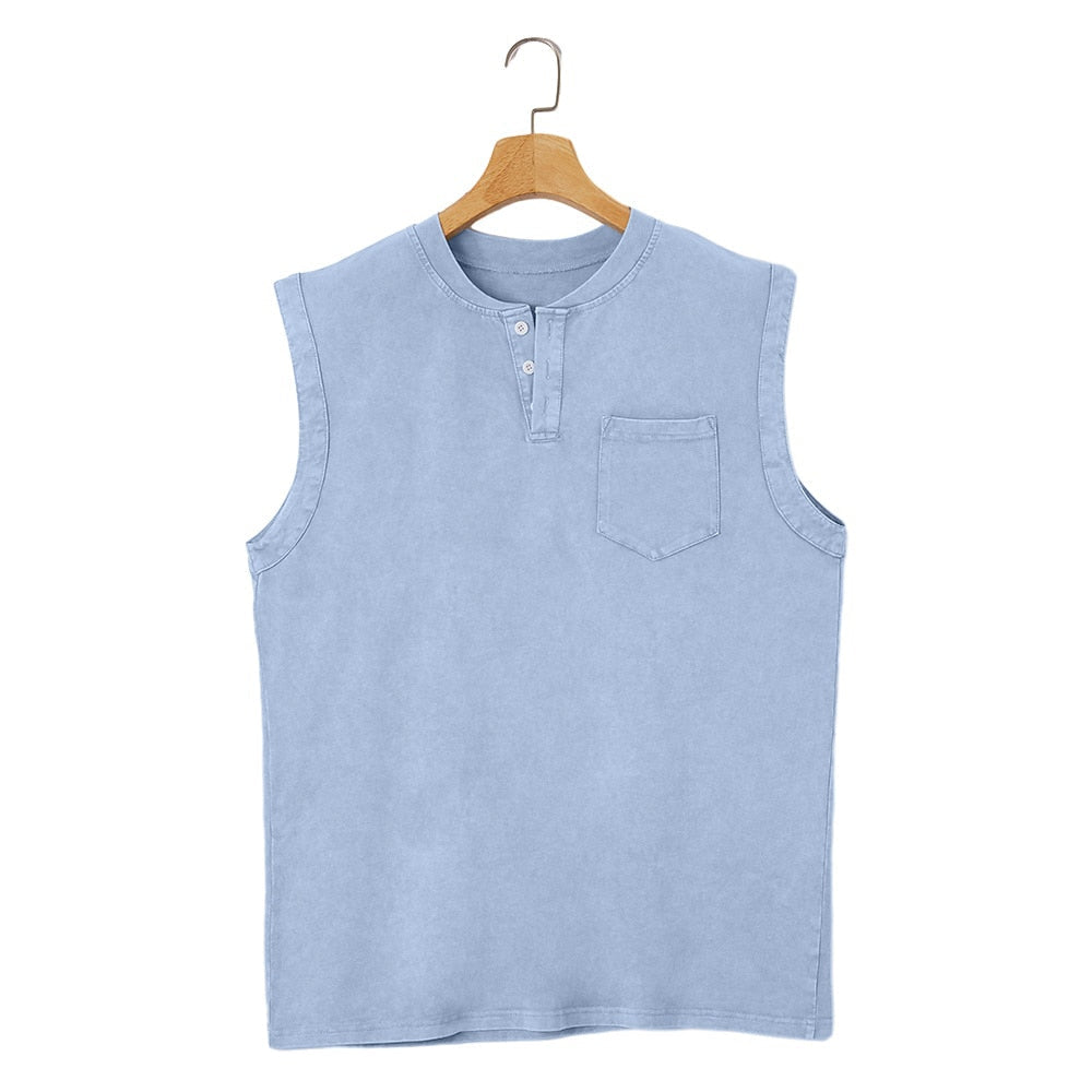 Men's Cotton Henley Tank Top-Tank Top-Azzella London
