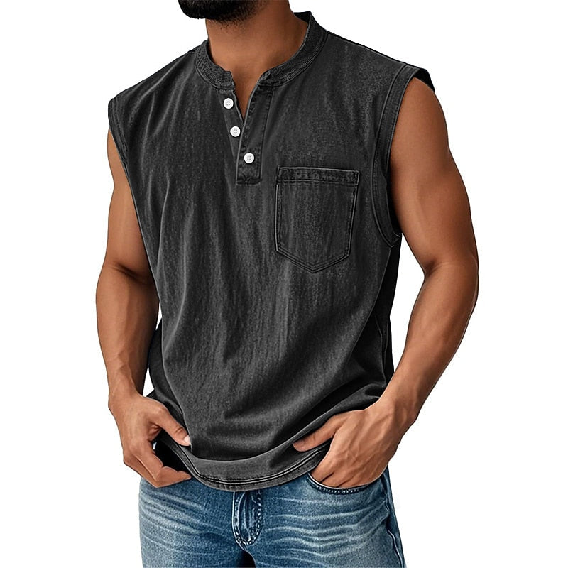 Men's Cotton Henley Tank Top-Tank Top-Azzella London