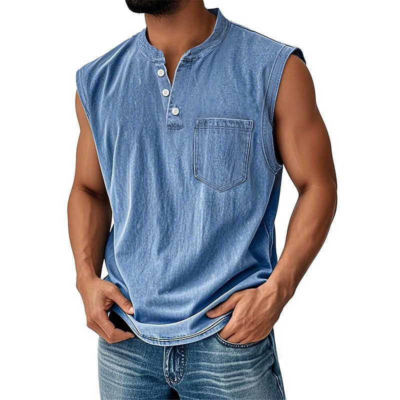 Men's Cotton Henley Tank Top-Tank Top-Azzella London