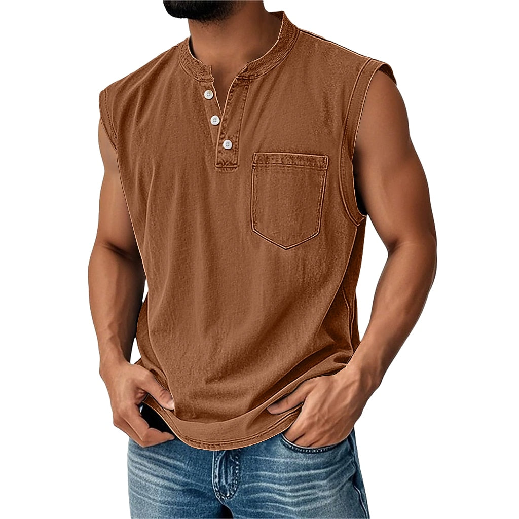 Men's Cotton Henley Tank Top-Tank Top-Azzella London