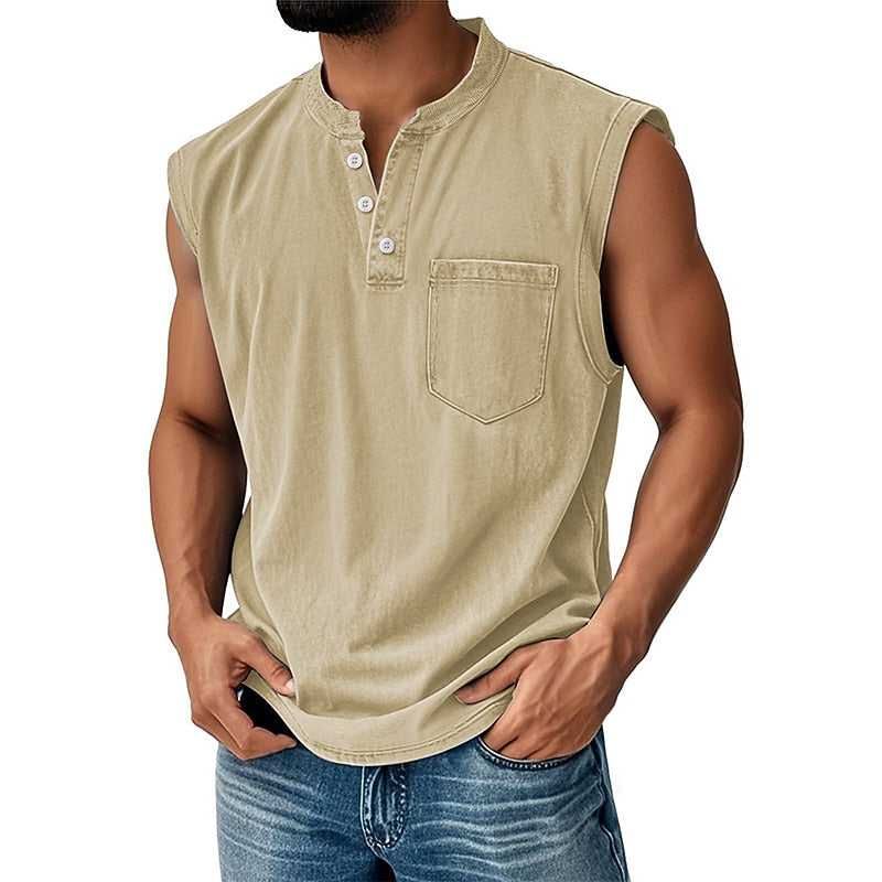 Men's Cotton Henley Tank Top-Tank Top-Azzella London