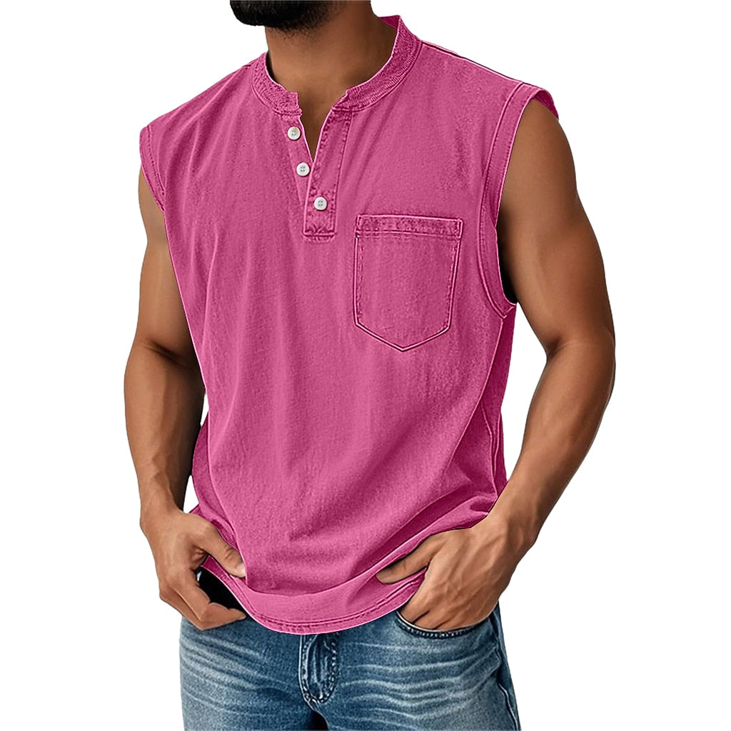Men's Cotton Henley Tank Top-Tank Top-Azzella London