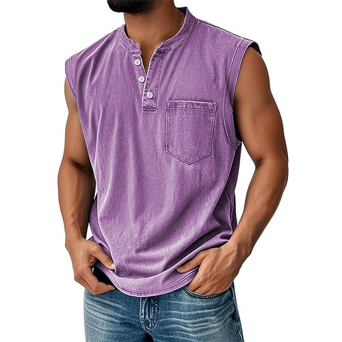 Men's Cotton Henley Tank Top-Tank Top-Azzella London