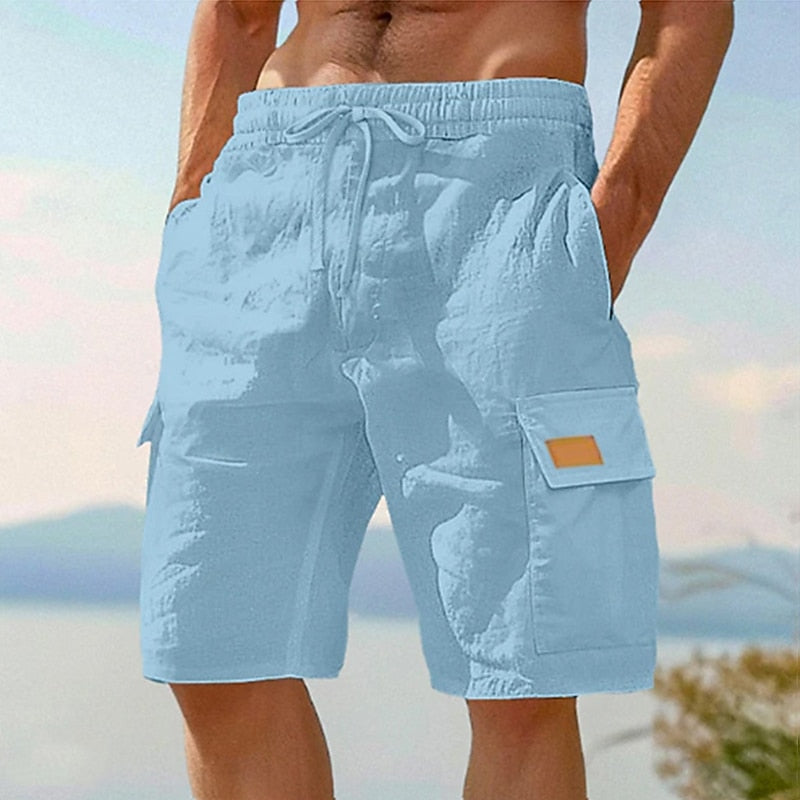 Men's Cotton-Linen Cargo Shorts-Shorts-Azzella London