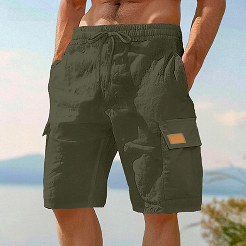 Men's Cotton-Linen Cargo Shorts-Shorts-Azzella London
