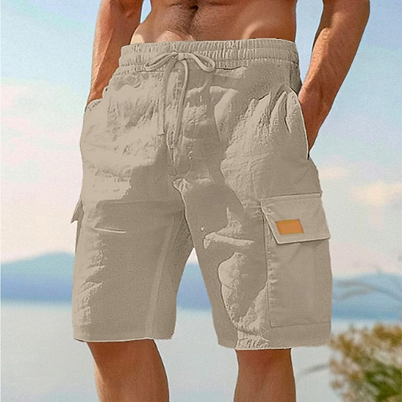 Men's Cotton-Linen Cargo Shorts-Shorts-Azzella London