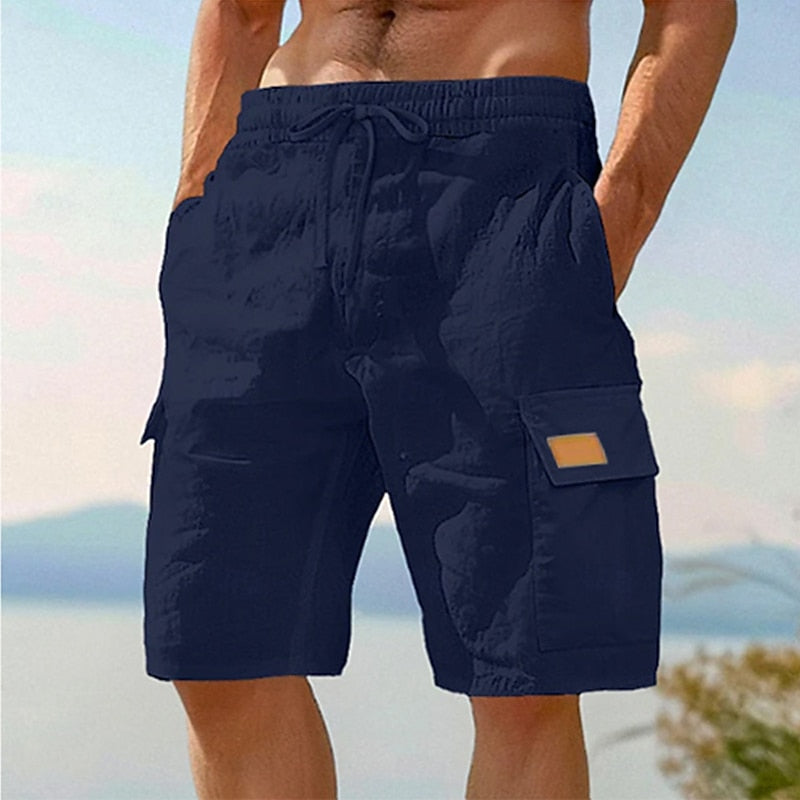 Men's Cotton-Linen Cargo Shorts-Shorts-Azzella London