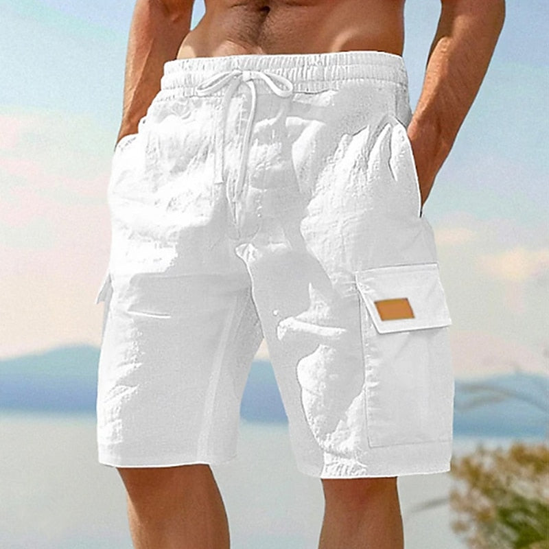 Men's Cotton-Linen Cargo Shorts-Shorts-Azzella London