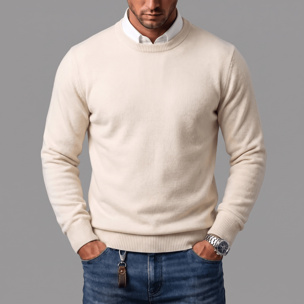 Men's Cotton Wool Crewneck Sweater-Sweater-Azzella London