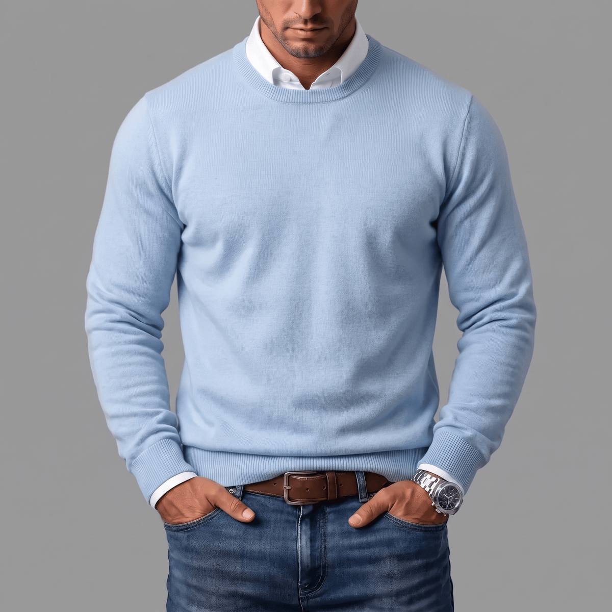 Men's Cotton Wool Crewneck Sweater-Sweater-Azzella London