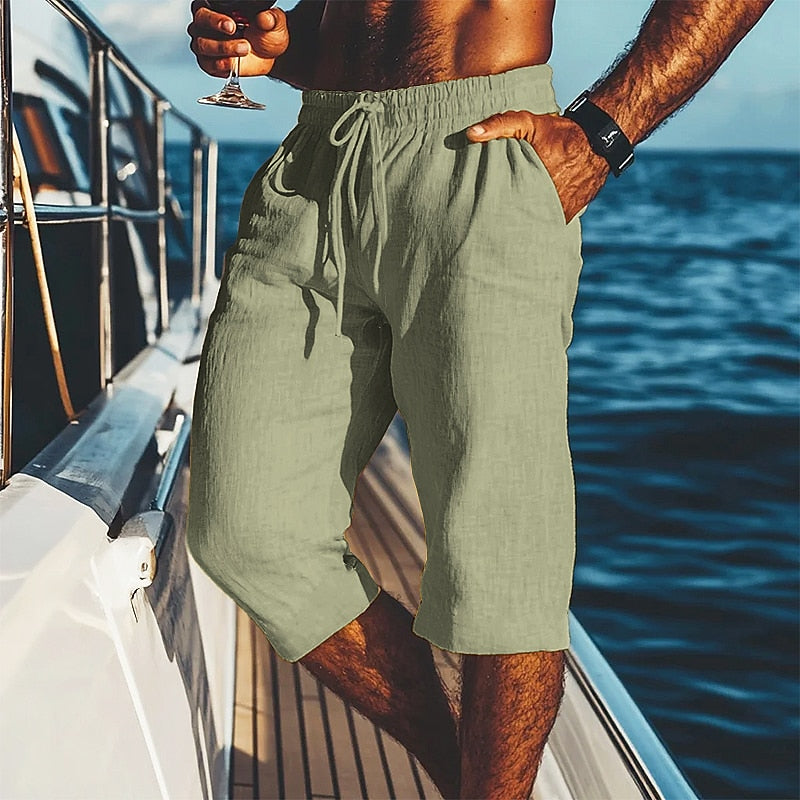 Men's Drawstring Linen Shorts-Shorts-Azzella London