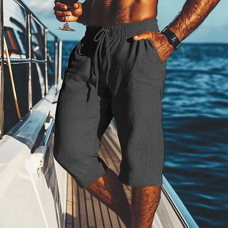 Men's Drawstring Linen Shorts-Shorts-Azzella London