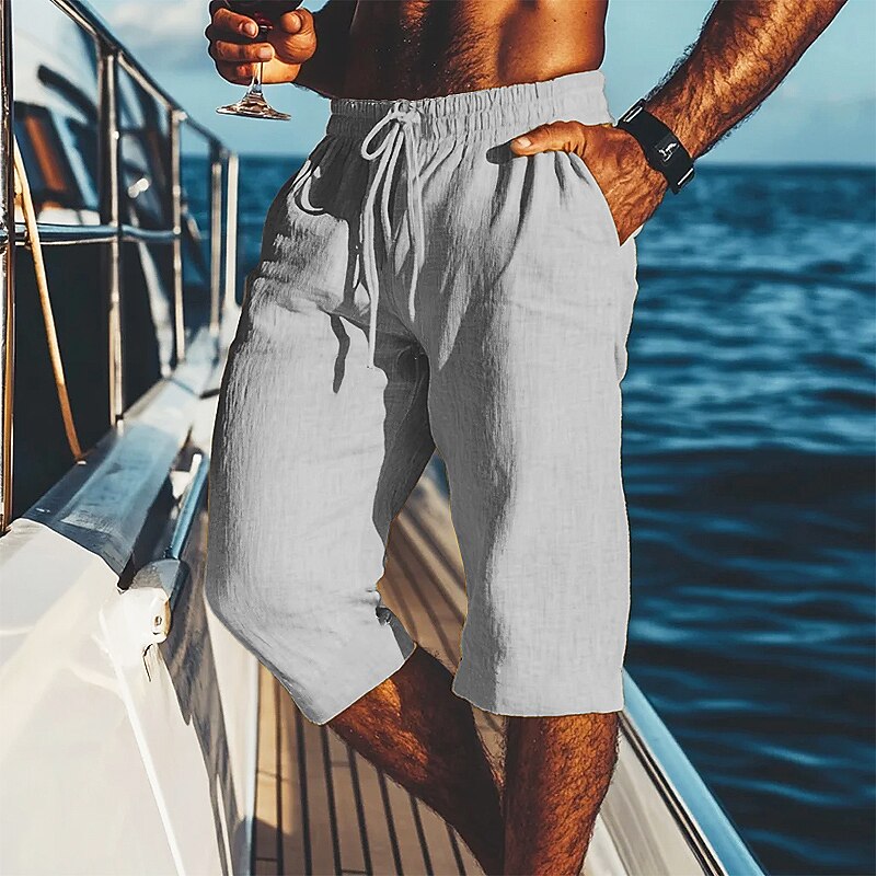 Men's Drawstring Linen Shorts-Shorts-Azzella London