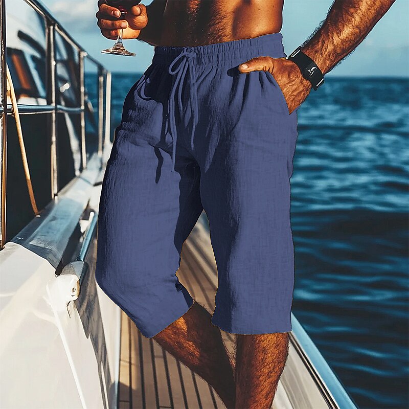 Men's Drawstring Linen Shorts-Shorts-Azzella London