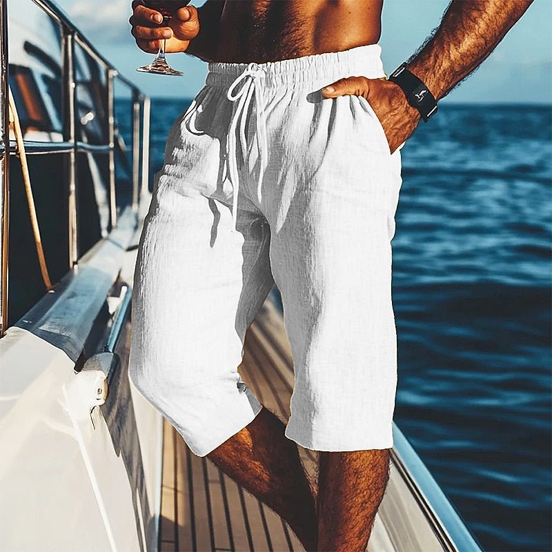 Men's Drawstring Linen Shorts-Shorts-Azzella London