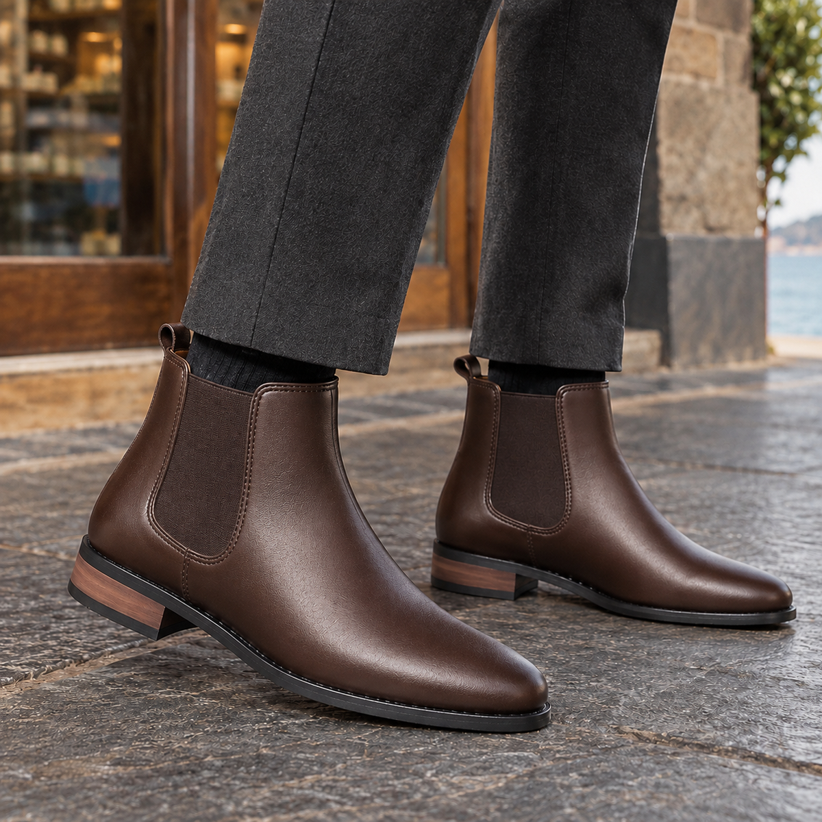 Men's Elastic Side Chelsea Boots-Azzella London
