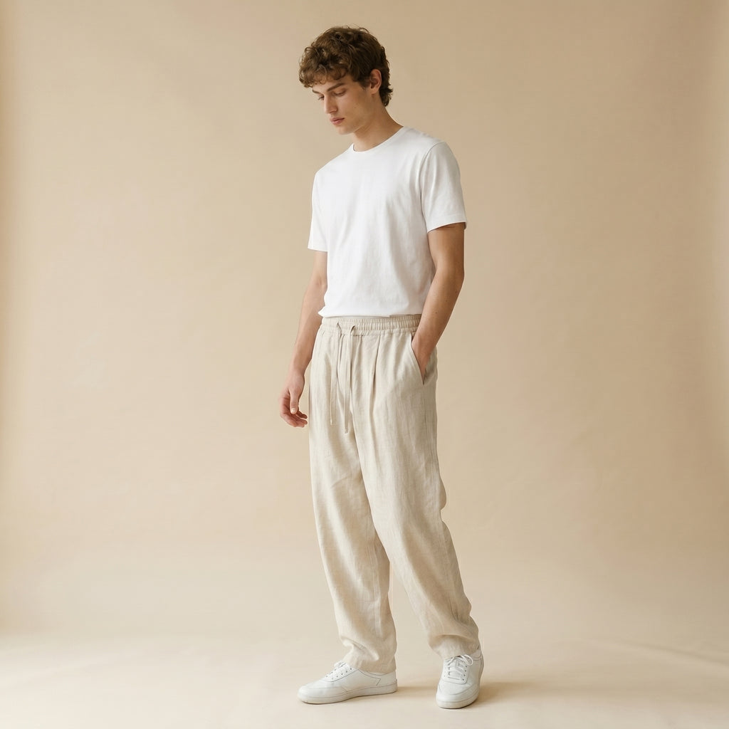Men's Elasticated-Waist Wide-Leg Trousers with Front Pockets-Azzella London