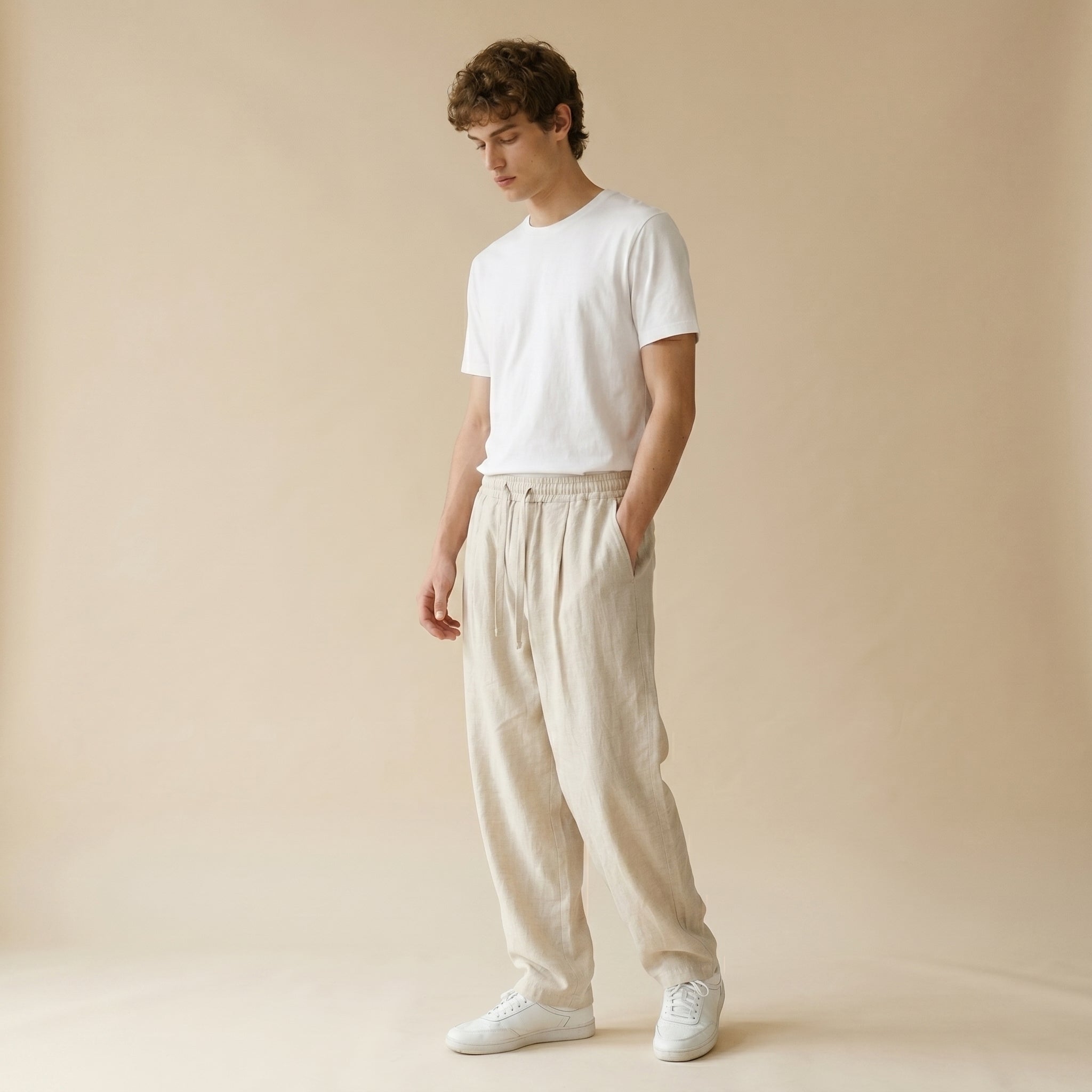 Men's Elasticated-Waist Wide-Leg Trousers with Front Pockets-Azzella London
