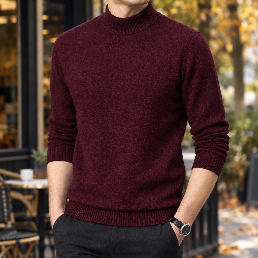 Men's Fine Knit Mock Neck Sweater-Azzella London