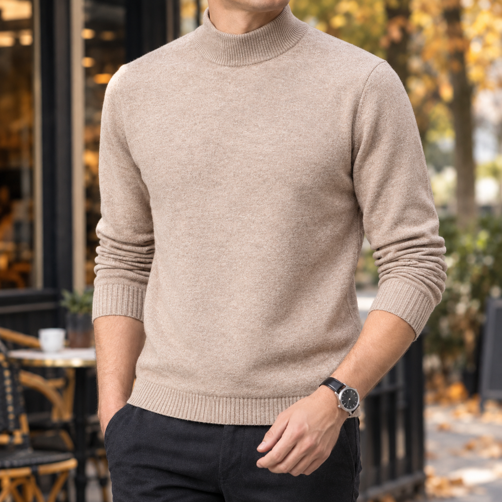 Men's Fine Knit Mock Neck Sweater-Azzella London