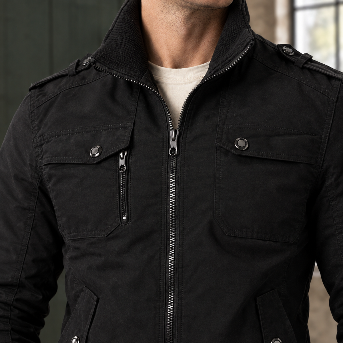 Men's Fitted Ribbed Utility Jacket-Azzella London