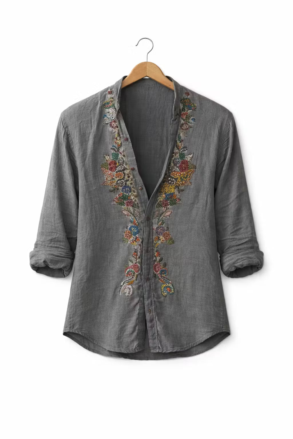 Men's Floral Embroidered Linen Shirt-Shirt-Azzella London