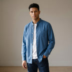 Men's Grandad-Collar Long-Sleeve Shirt-Azzella London