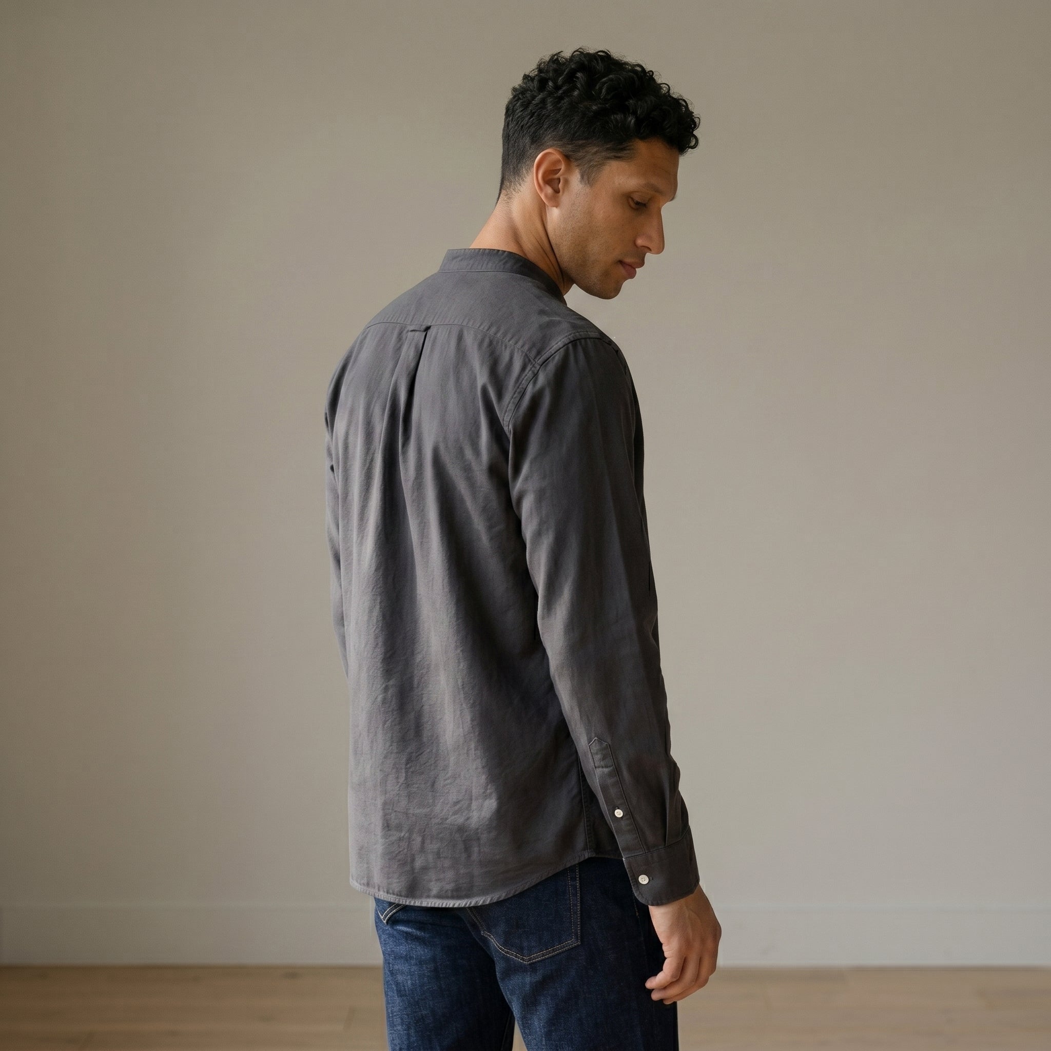Men's Grandad-Collar Long-Sleeve Shirt-Azzella London