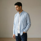 Men's Grandad-Collar Long-Sleeve Shirt-Azzella London
