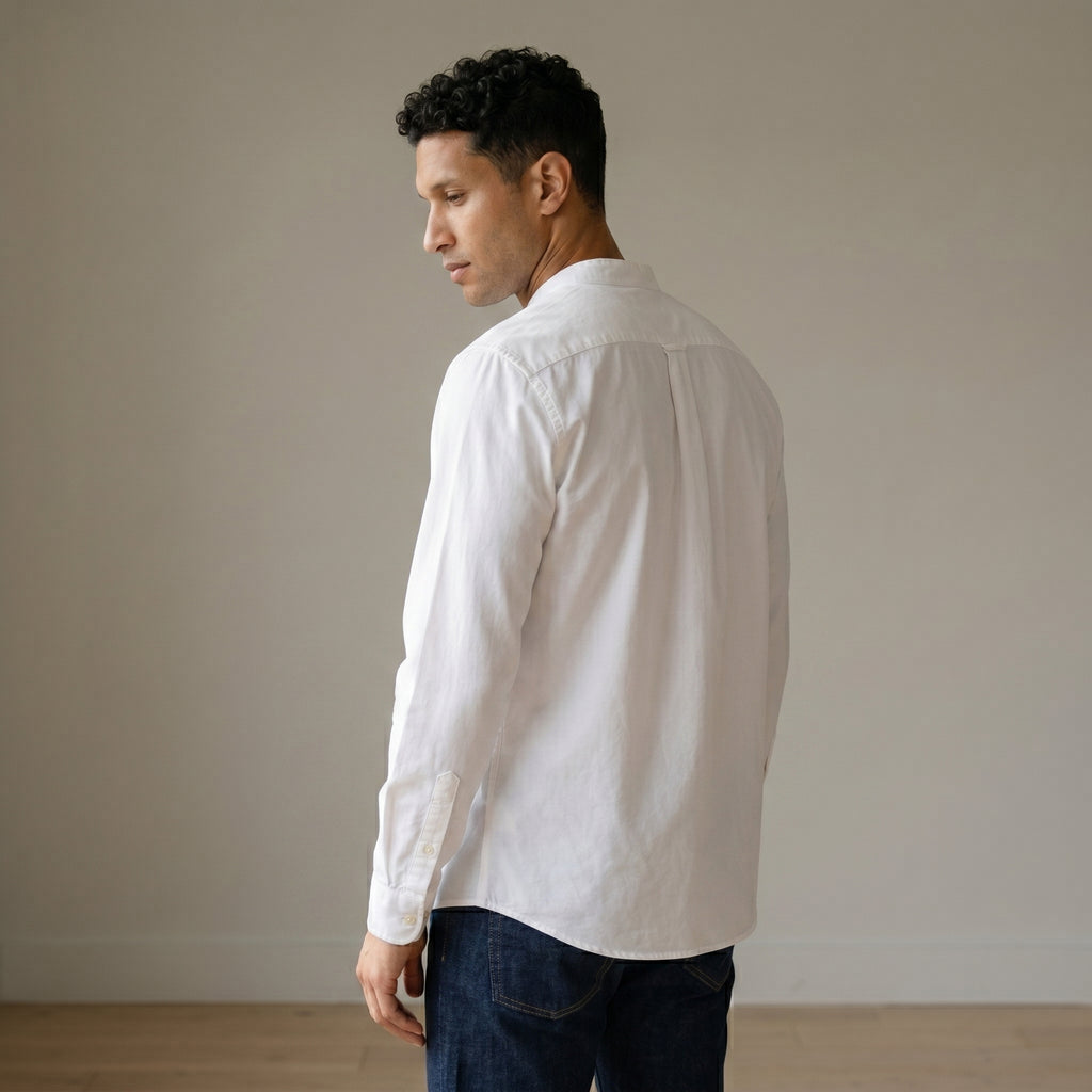 Men's Grandad-Collar Long-Sleeve Shirt-Azzella London