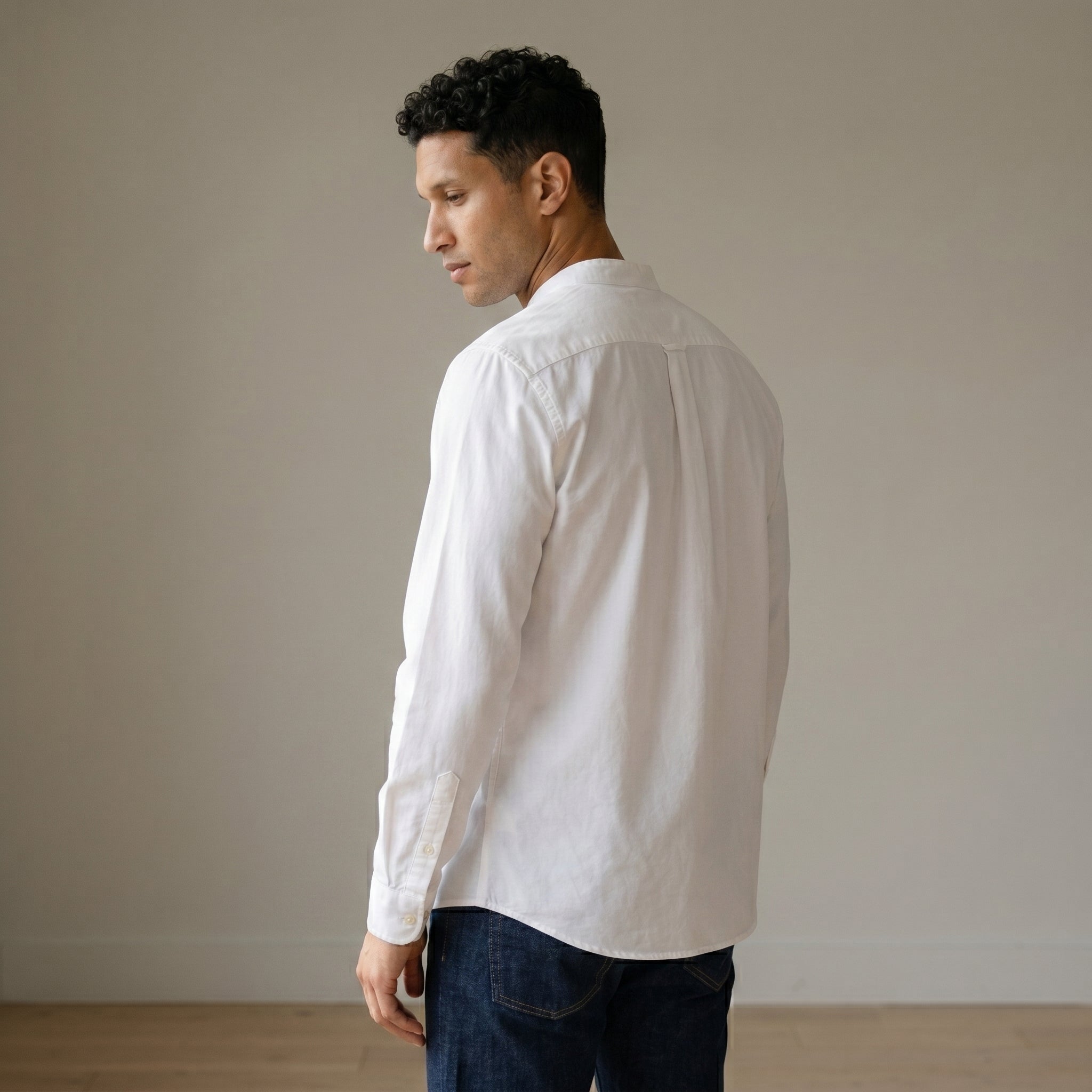 Men's Grandad-Collar Long-Sleeve Shirt-Azzella London