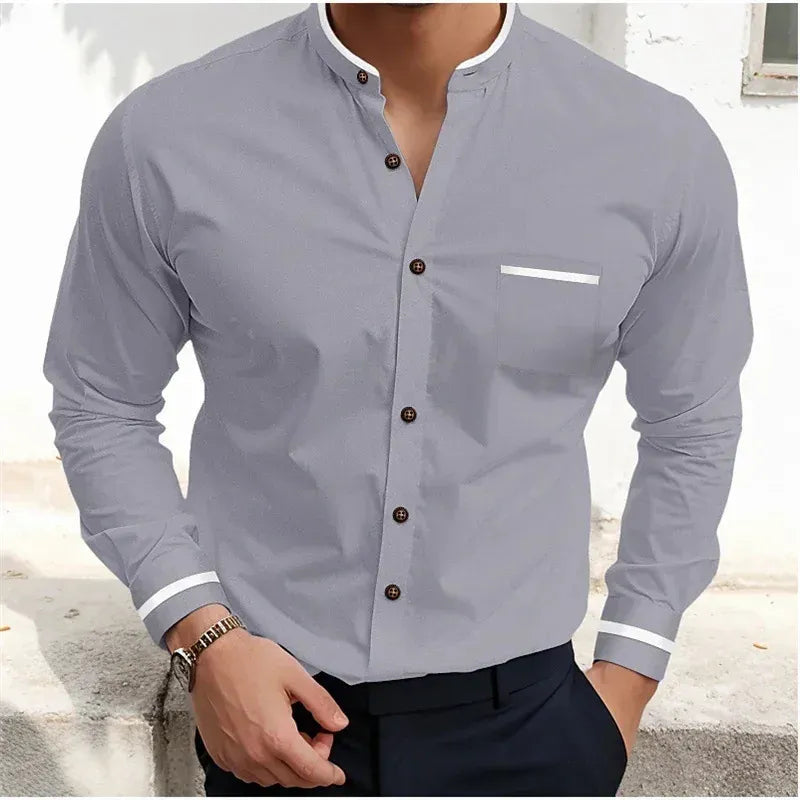 Men's Grandad Collar Shirt-Shirt-Azzella London