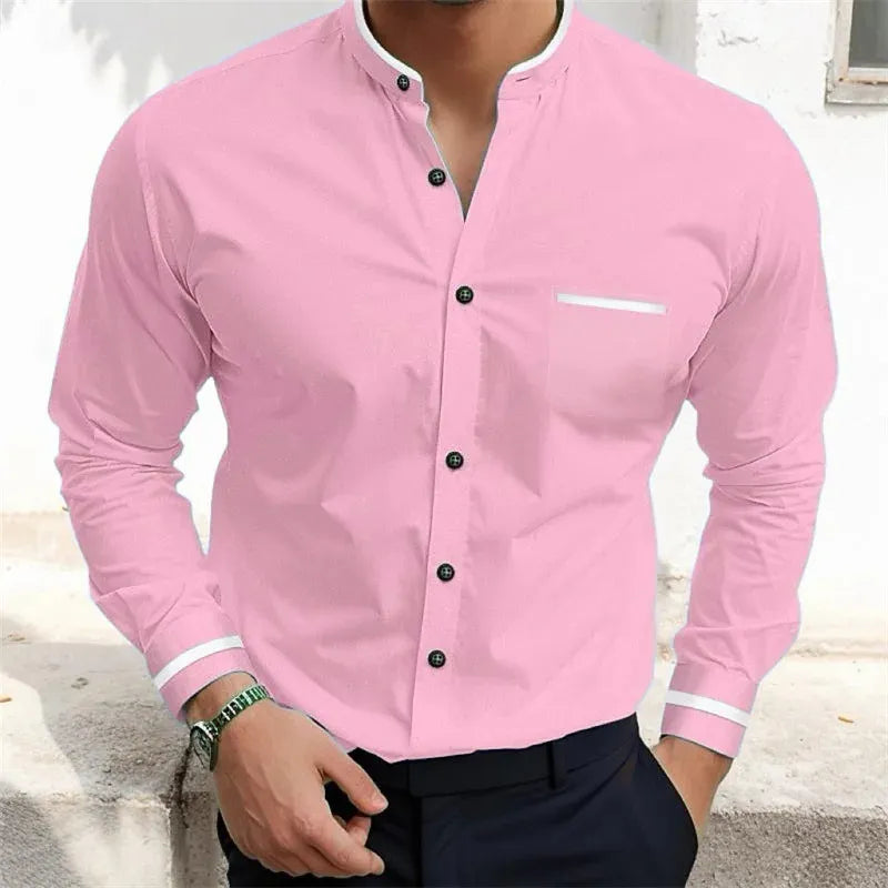 Men's Grandad Collar Shirt-Shirt-Azzella London