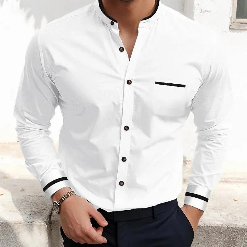 Men's Grandad Collar Shirt-Shirt-Azzella London