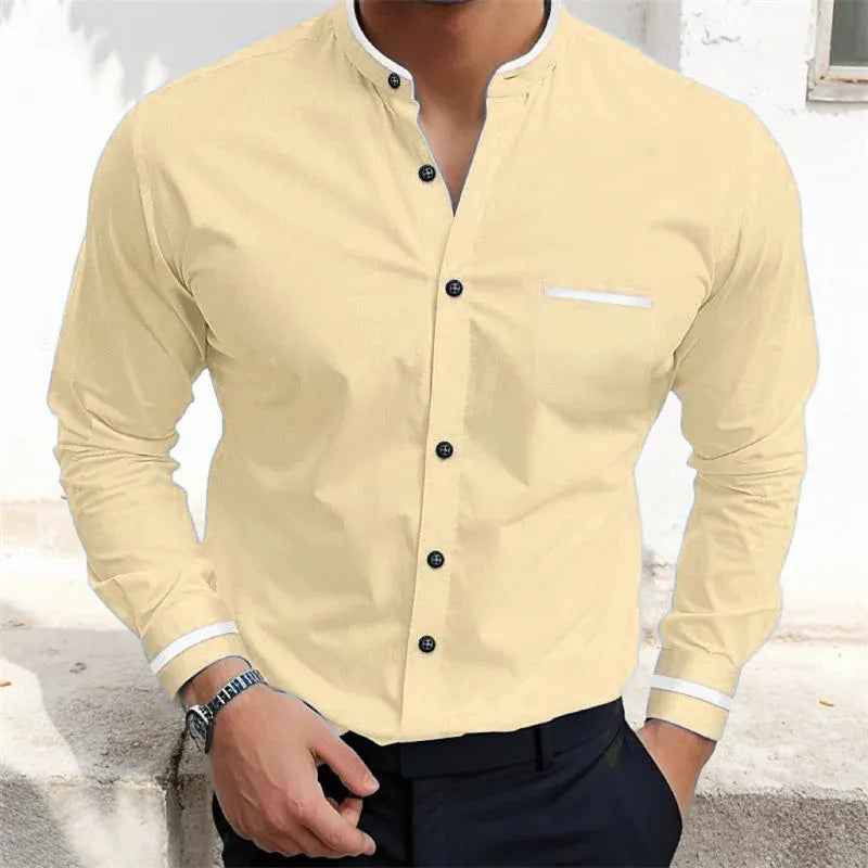 Men's Grandad Collar Shirt-Shirt-Azzella London