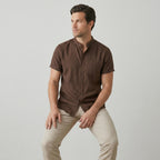Men's Heathered Linen-Blend Collarless Shirt-Azzella London