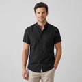 Men's Heathered Linen-Blend Collarless Shirt-Azzella London