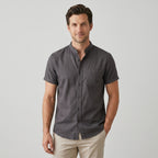 Men's Heathered Linen-Blend Collarless Shirt-Azzella London