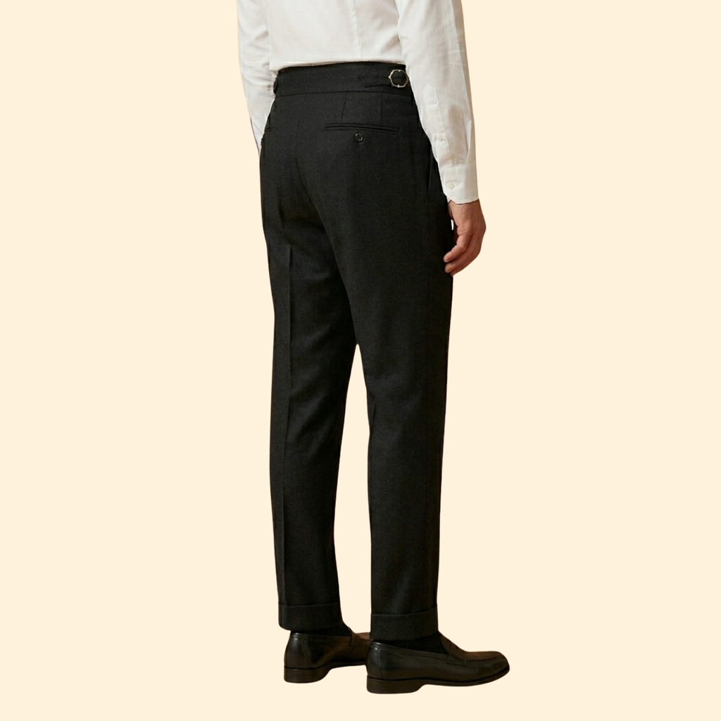 Men's High Waisted Tailored Trousers-Trousers-Azzella London