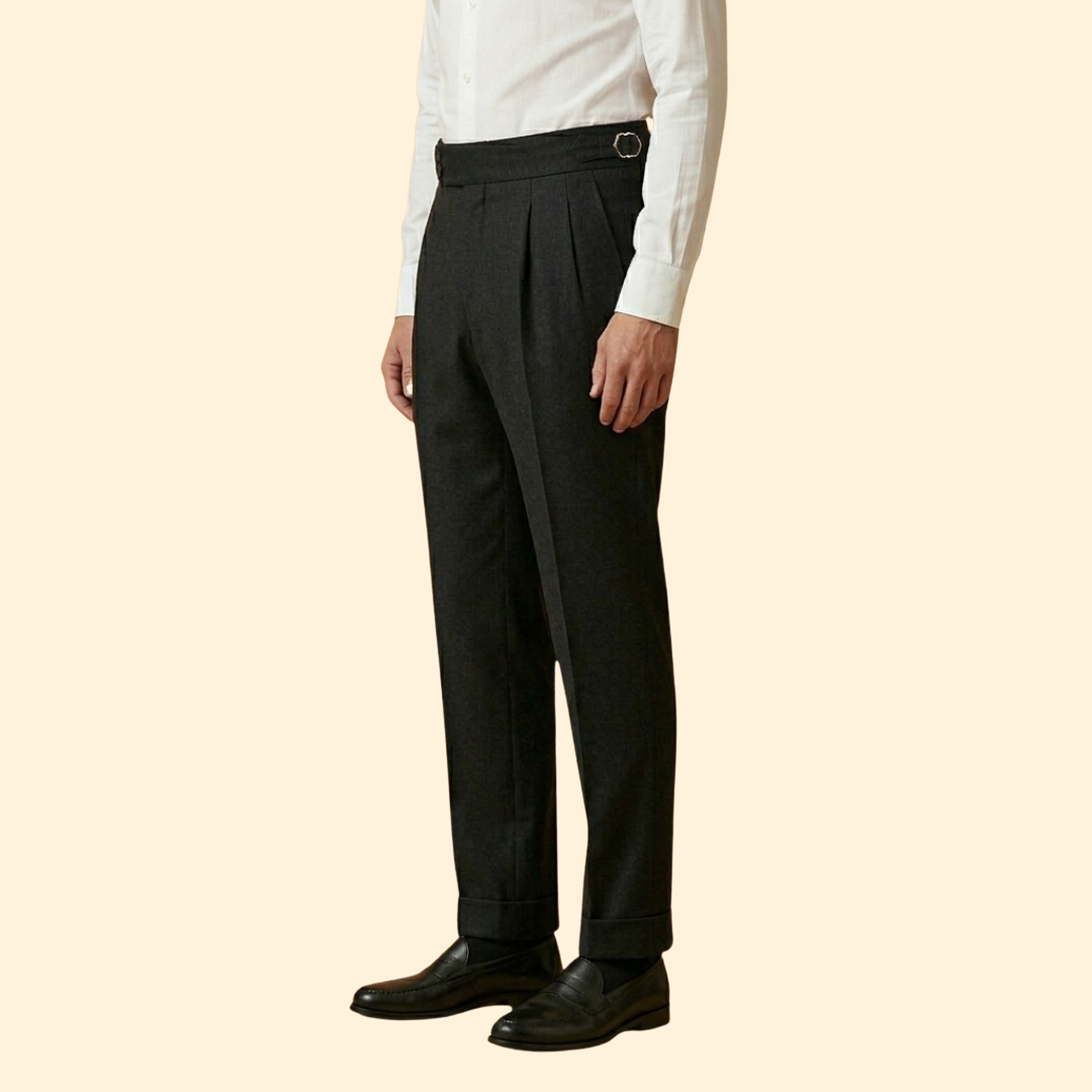 Men's High Waisted Tailored Trousers-Trousers-Azzella London
